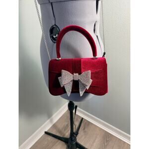 House of Harlow 1960 Red Velvet Mini Handbag with Rhinestone Bow NWT